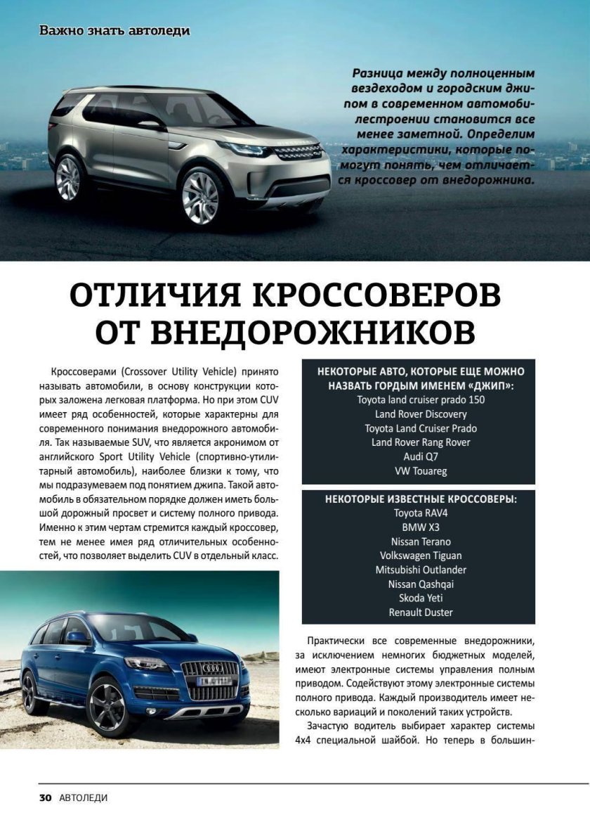 Кроссовер и внедорожник разница
