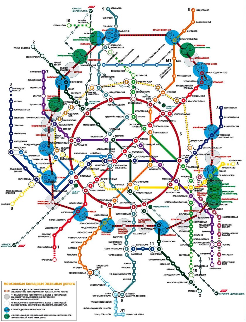 Московская Окружная железная дорога схема станций на карте Москвы
