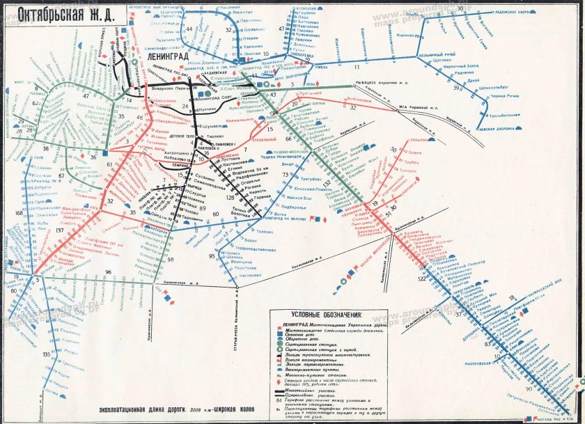 Схема Октябрьской железной дороги со станциями электричек