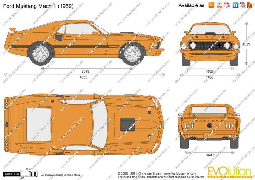 Ford Mustang 1969 габариты
