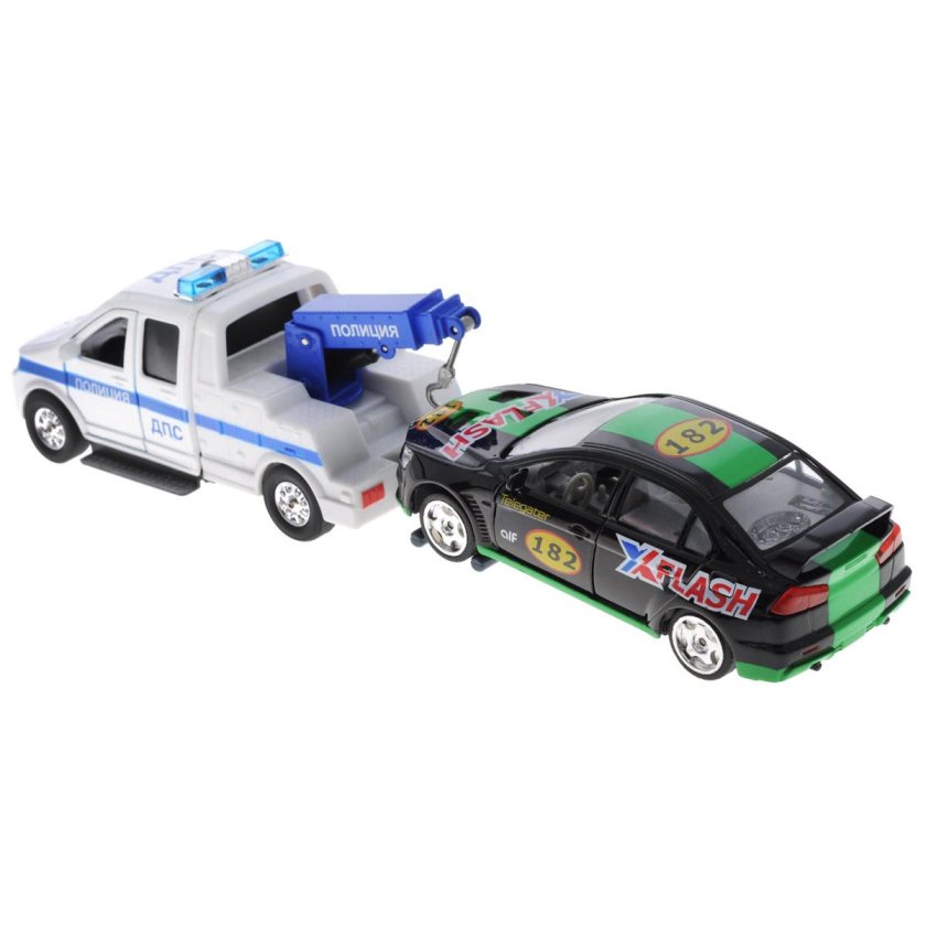 Набор металл. Инерц. "КАМАЗ эвакуатор 12см + машина 7,5см"., Технопарк