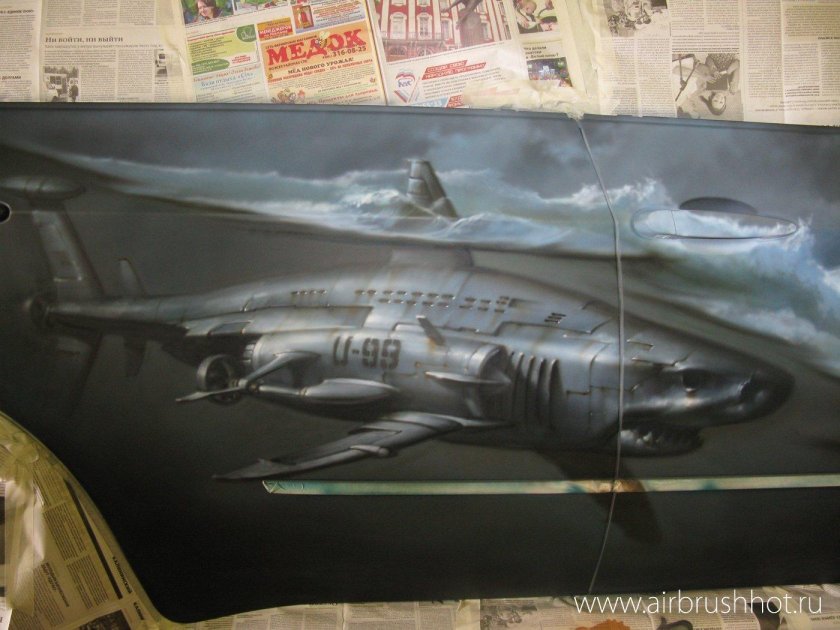 Аэрография подводная лодка на авто