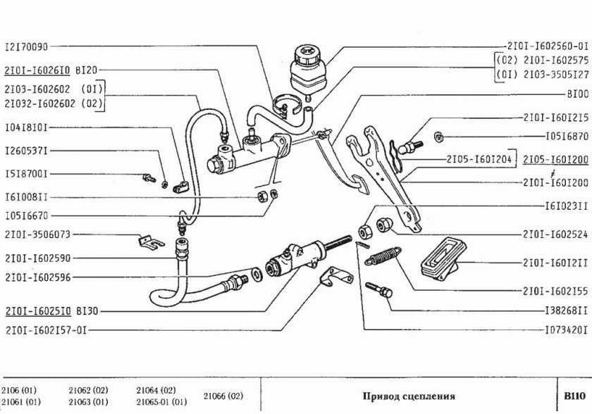 Гидравлический привод сцепления ВАЗ 2106