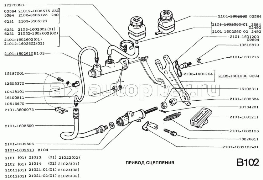 Схема главного цилиндра сцепления 2101