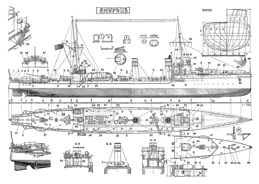 Миноносец Амурец чертежи