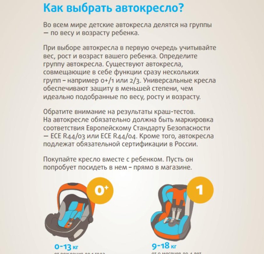 Памятка автокресло для малыша