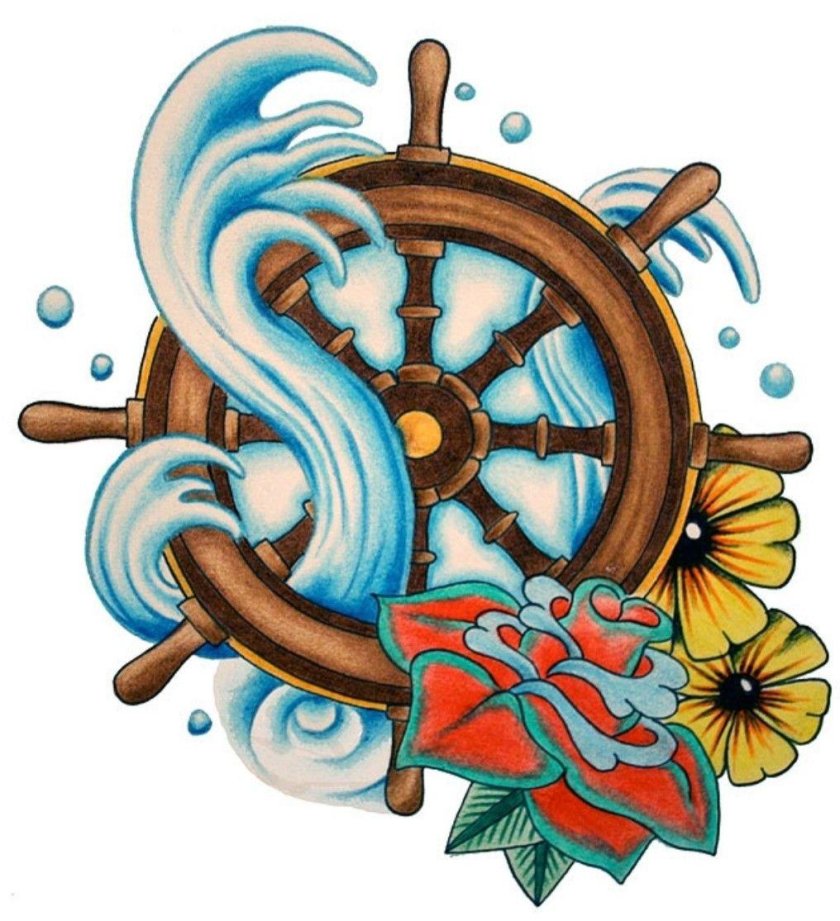 Тату штурвал эскиз Олд скул