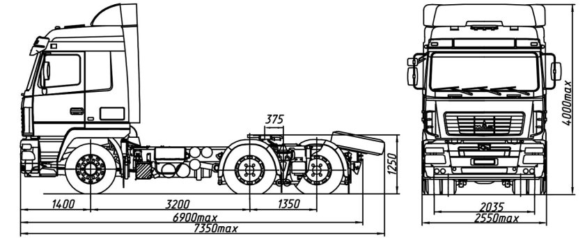 МАЗ-6430 седельный тягач габариты