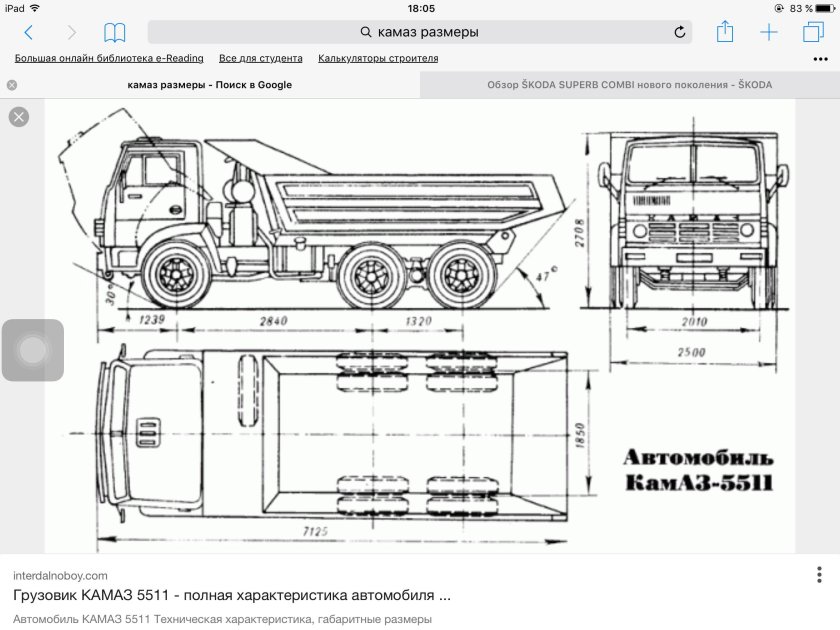 КАМАЗ 5511 самосвал габариты