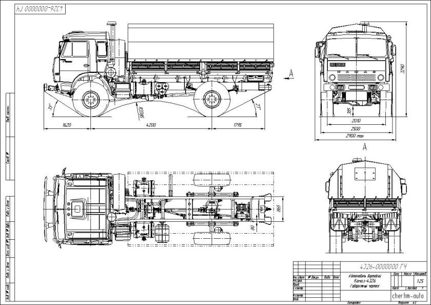 Габариты КАМАЗ двухосный 4326