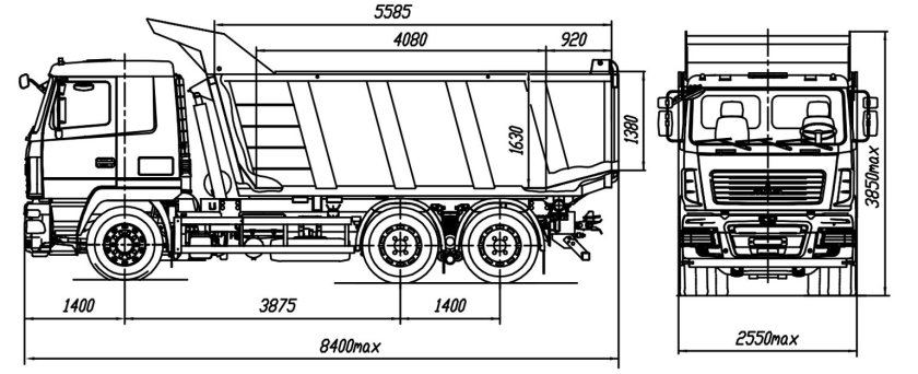 Габариты МАЗ 6501 самосвал