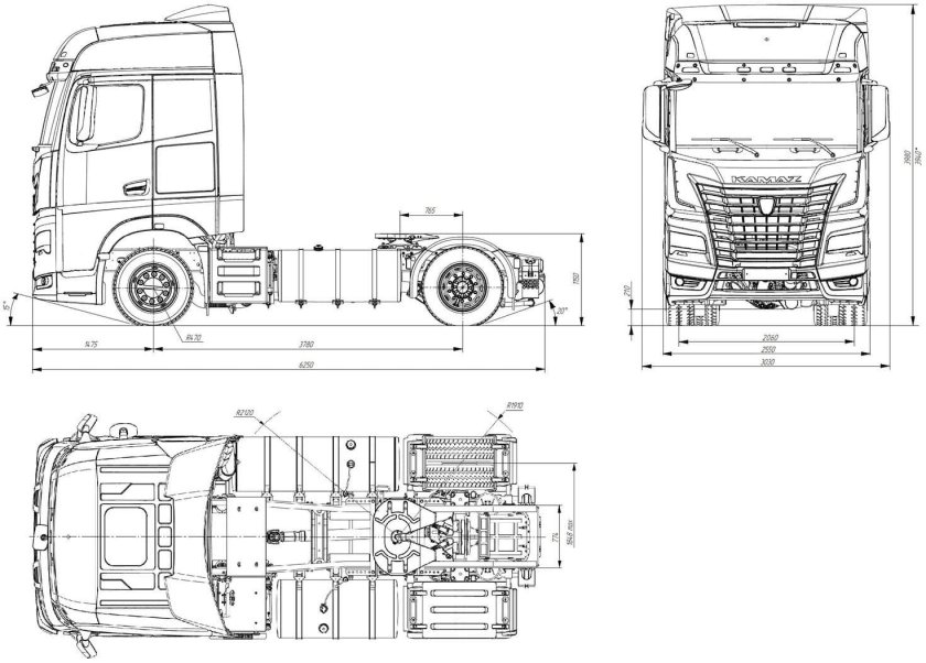 Габариты КАМАЗ 5490 седельный тягач