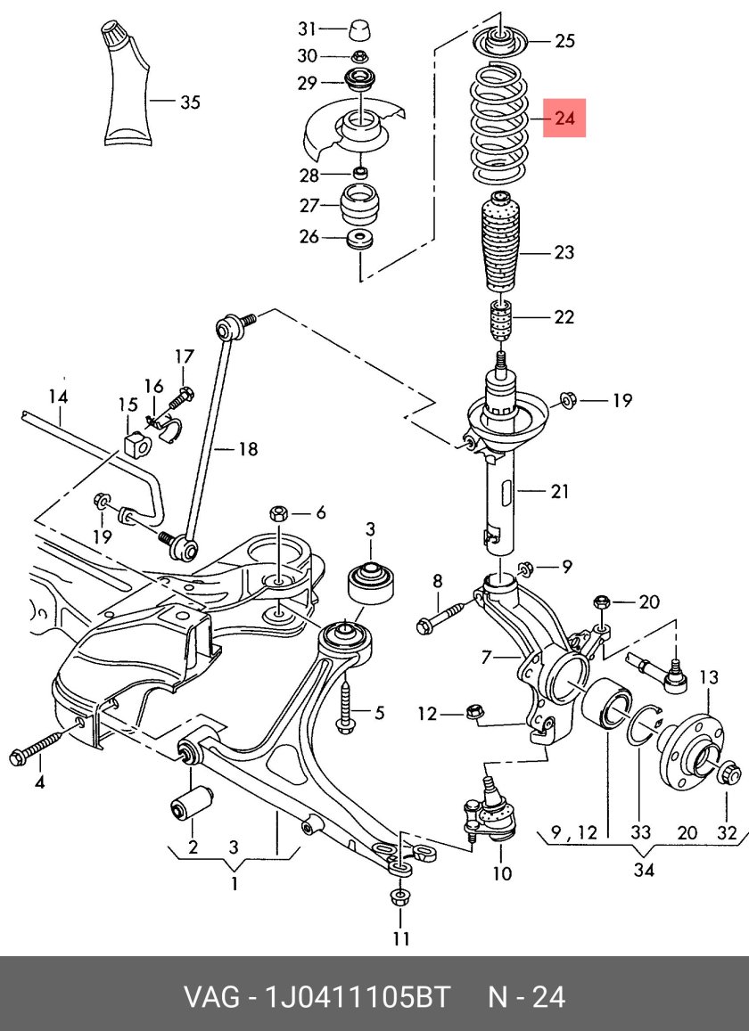 Схема передней подвески Октавия а7