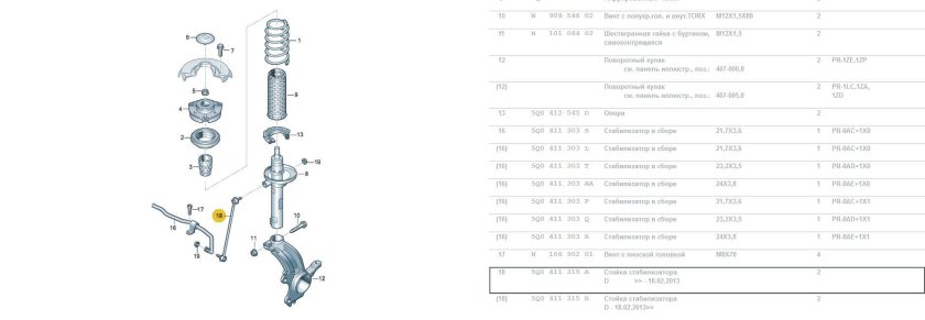 Шкода Рапид передняя стойка схема