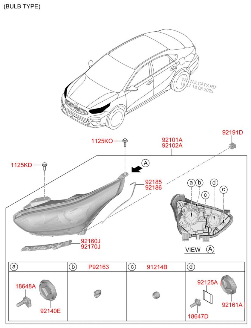 Схема крепления передней фары на Киа Рио 3