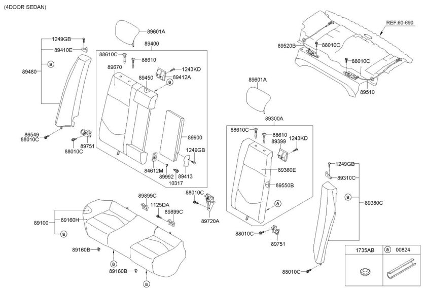 Ширина заднего сидения Kia Cerato 2