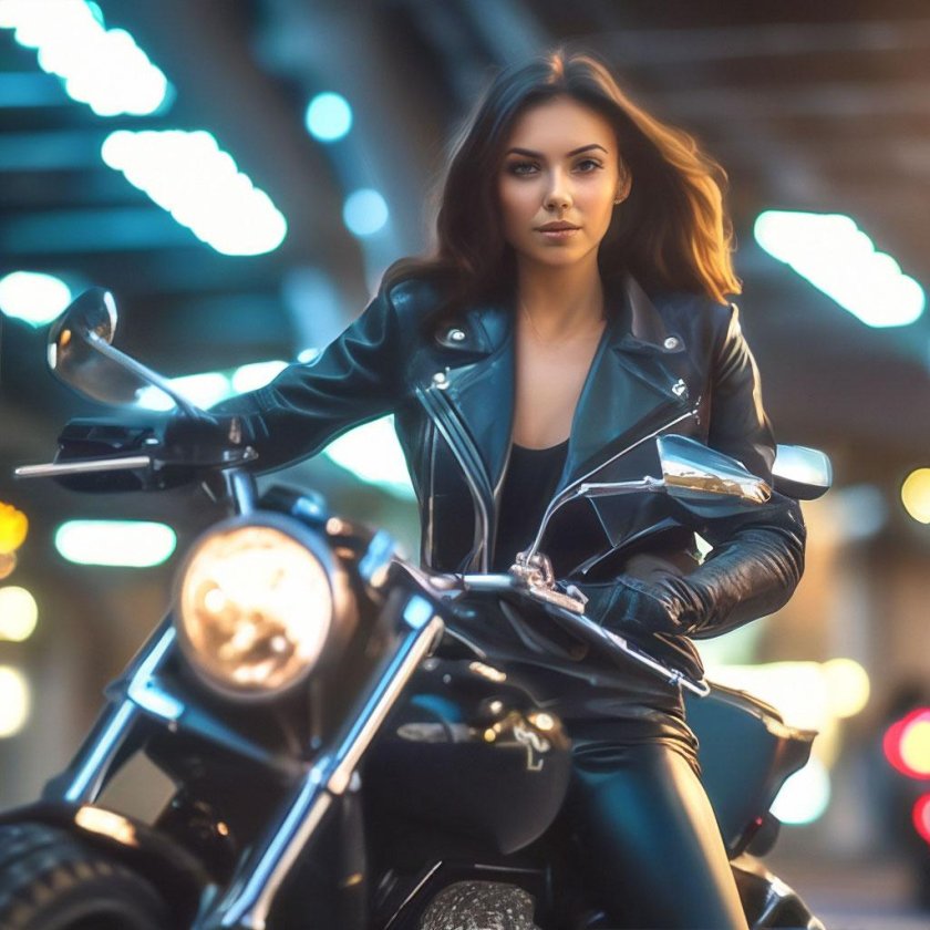 Байкерша на мотоцикле