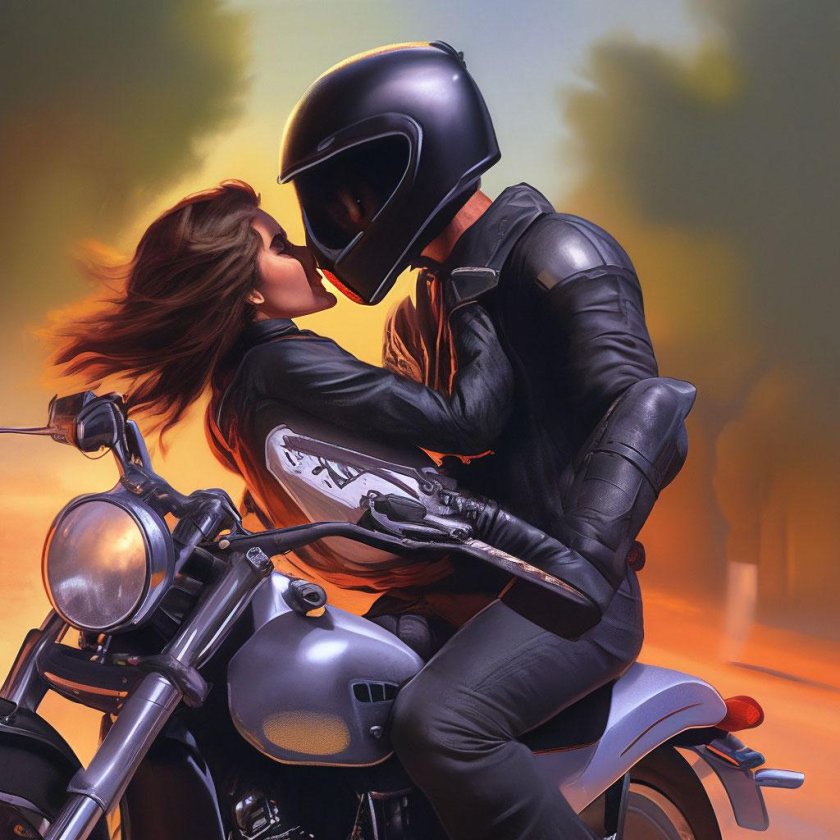 Девушка и парень на мотоцикле