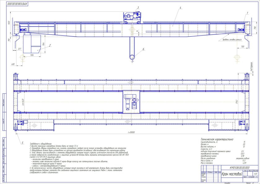 Кран мостовой двухбалочный чертеж