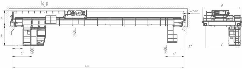 Кран мостовой опорный 10т чертеж