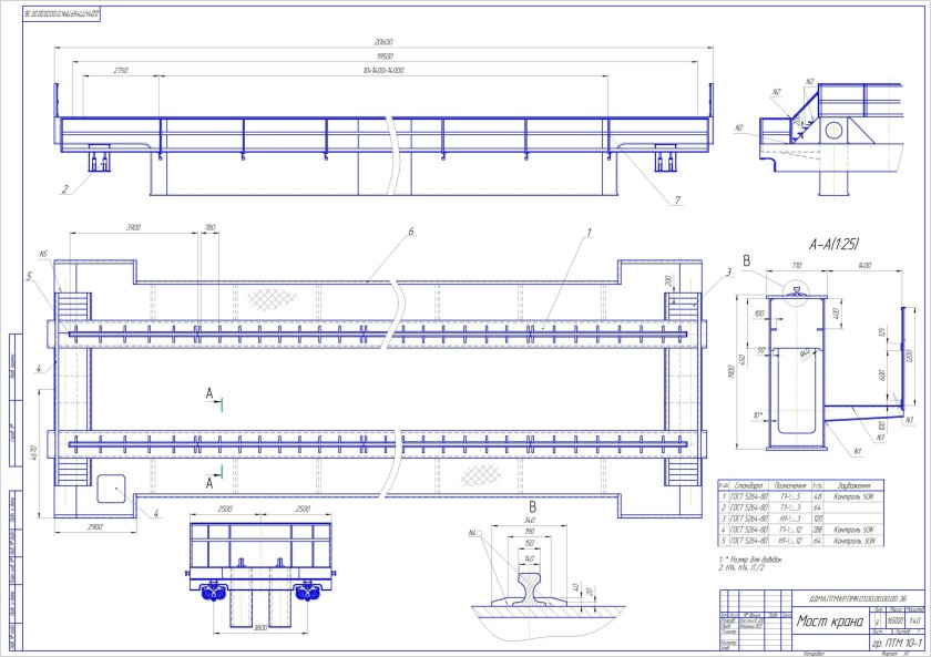 Кран балка опорный 10 тон чертеж