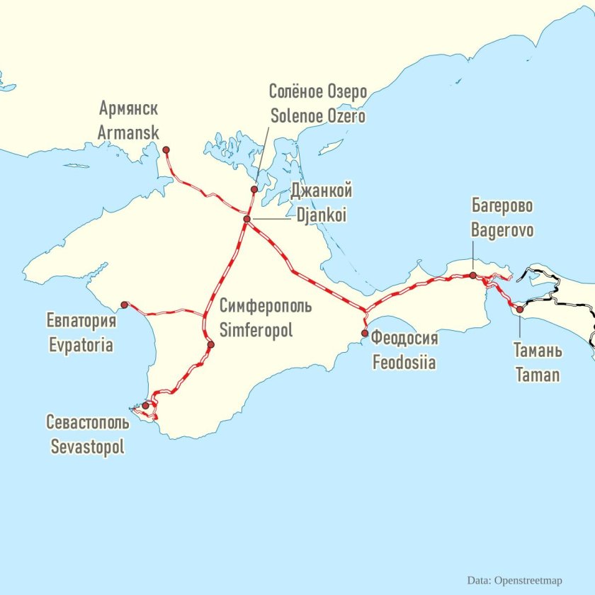 Карта ЖД путей Крыма