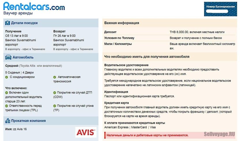 Ваучер аренды автомобиля