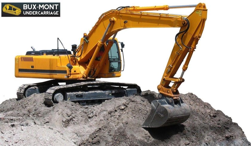 Гусеничный экскаватор на белом фоне