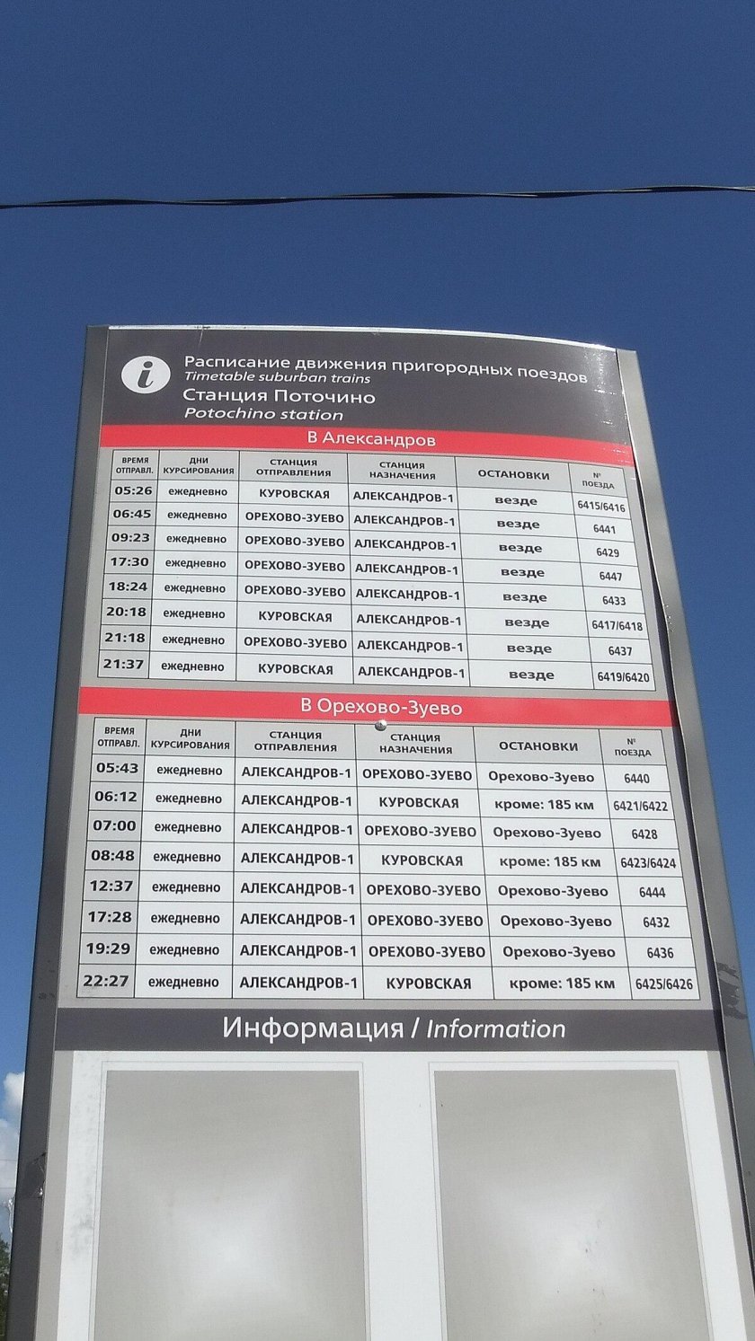 Расписание электричек Орехово-Зуево