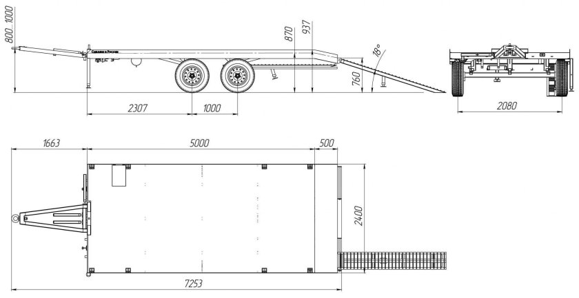 Чертеж прицепа МЗСА 3 метра