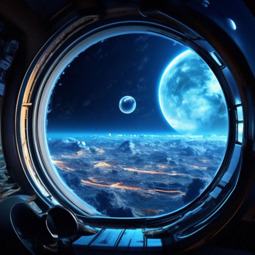 Вид из иллюминатора в космосе