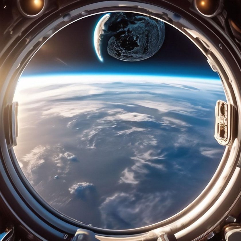 Вид из иллюминатора космического корабля