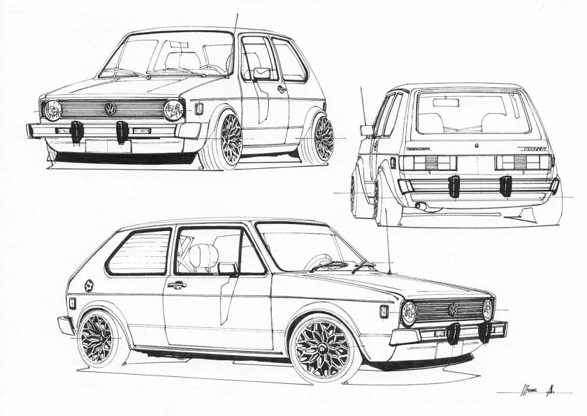 Volkswagen Golf mk1 Blueprint Side