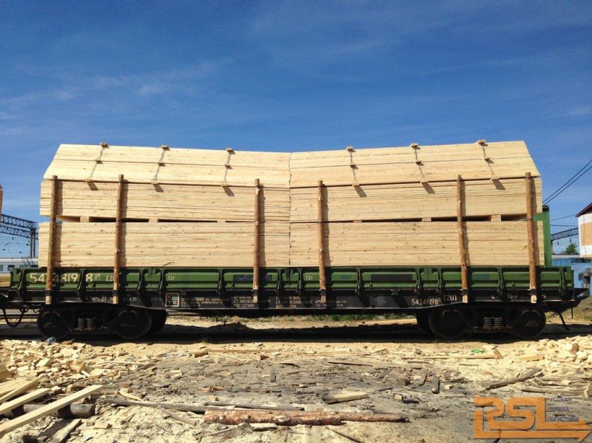 Погрузка полувагона пиломатериалом 100 Кубо