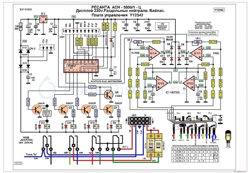 Стабилизатор Ресанта АСН-5000/1-Ц схема электрическая