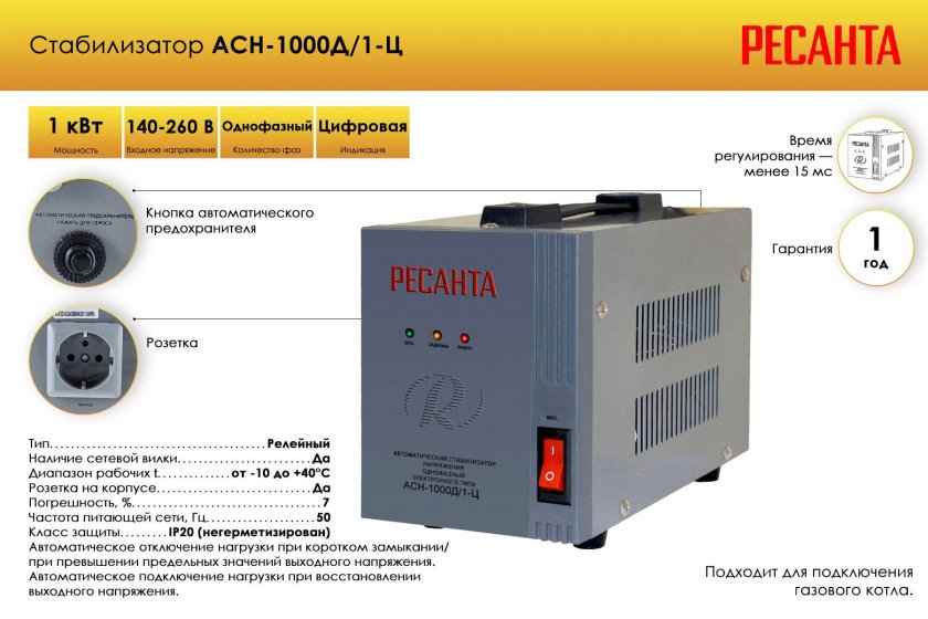 Стабилизатор напряжения однофазный Ресанта Ach-500/1-ц