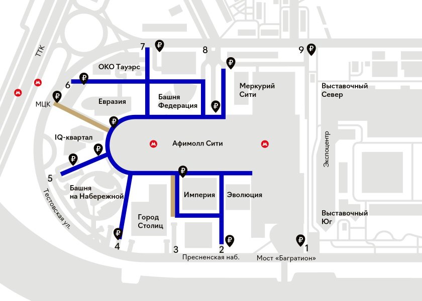 Схема подземного паркинга Москва Сити