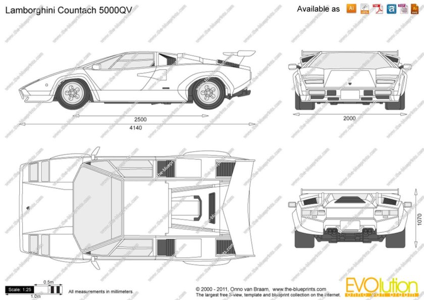 Lamborghini Countach lp500s чертеж