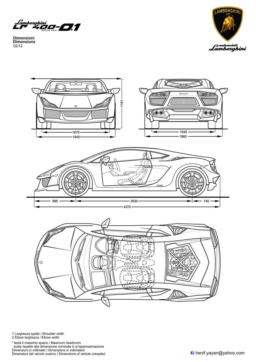 Чертеж Ламборгини сбоку
