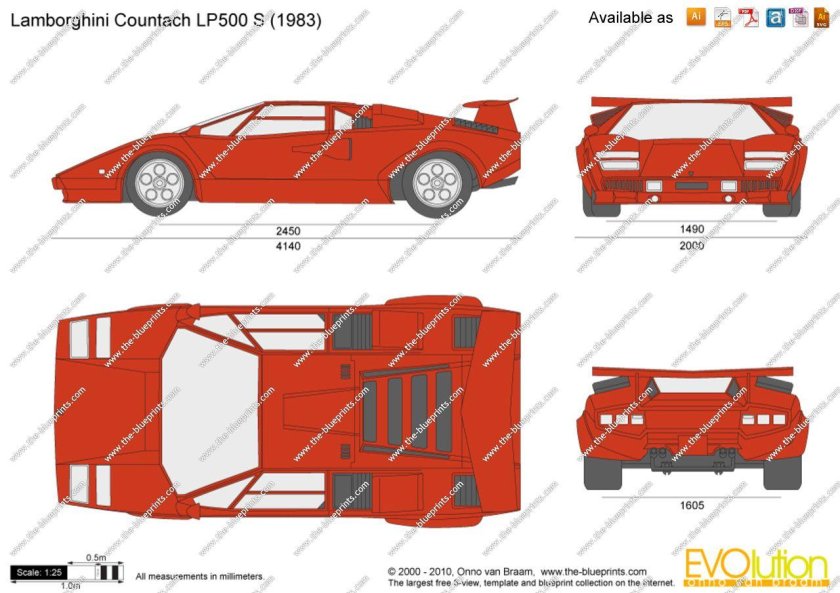 Lamborghini Countach LP 800-4 чертеж