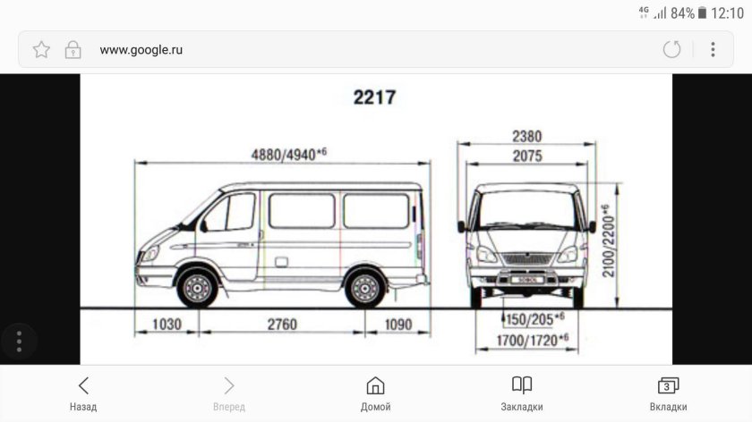 Габариты ГАЗ 2217 Соболь