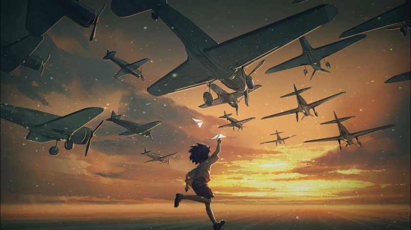 Самолет в небе арт