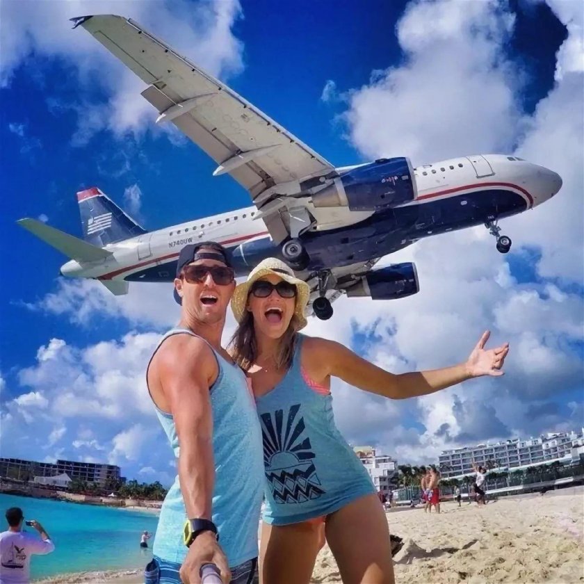 Пляж махо на острове сен-Мартен