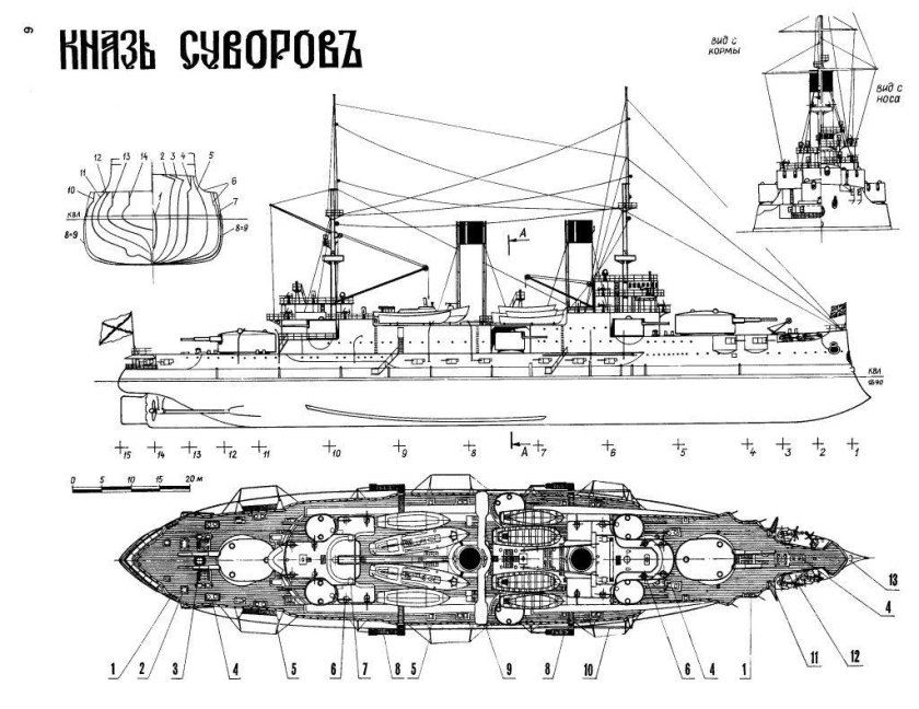 Чертеж броненосца князь Суворов