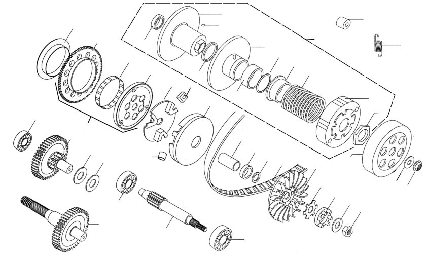 Схема сборки вариатора Yamaha BWS 100
