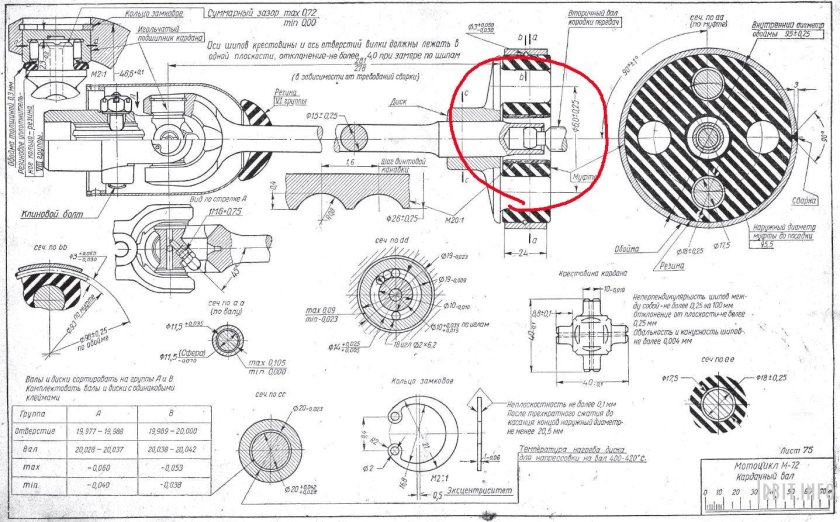 Муфта кардана Урал мотоцикл чертеж