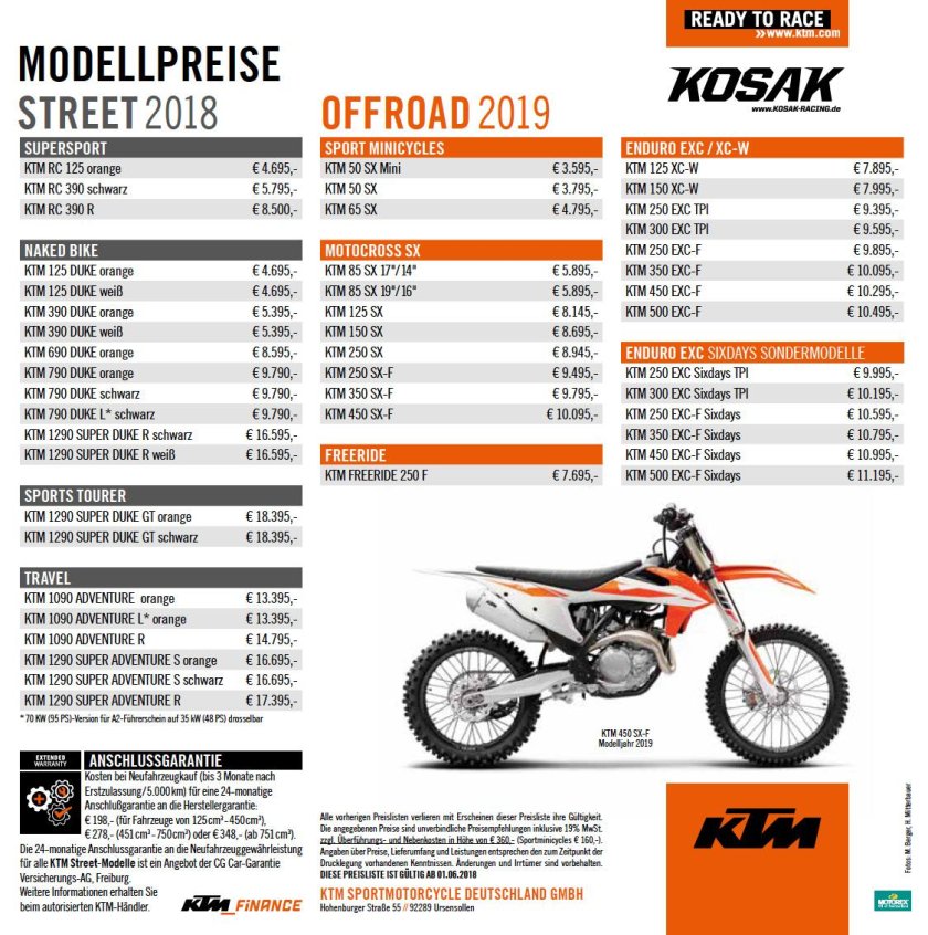 Габариты мотоцикла KTM ехс 250