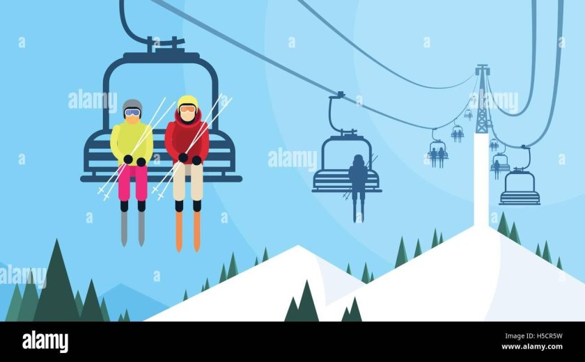 Лыжники на кататной дорогевектор