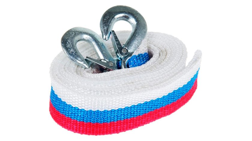 Трос буксировочный 5 м, 5 т. 2 крюка лента