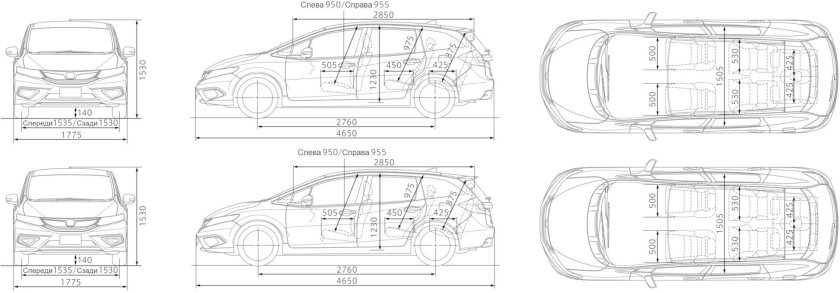 Honda Fit Shuttle Размеры салона